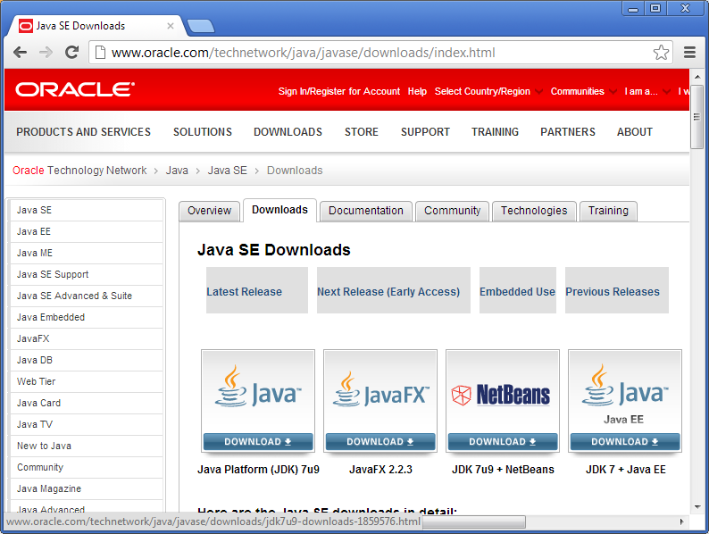 install java se downloads page